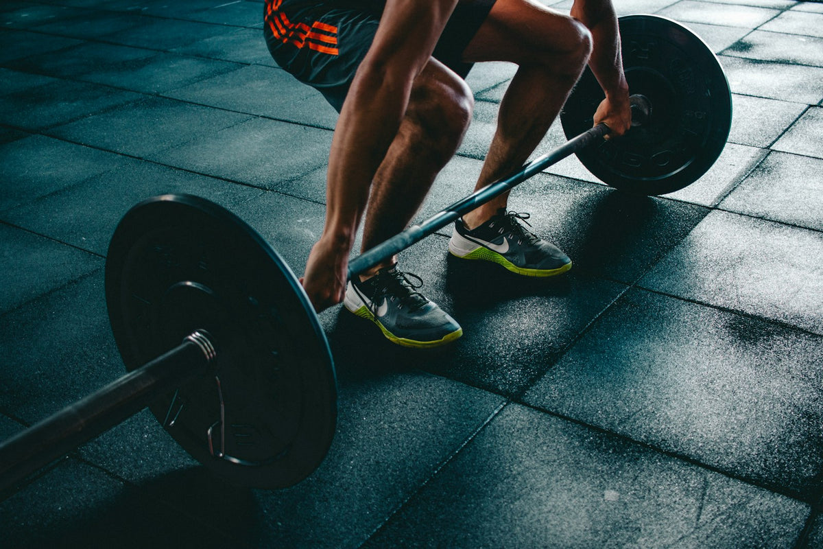 Halterschijven en stang in de sportschool
